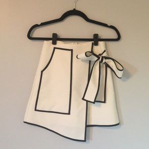 Black and White Wrap Skirt with Bow